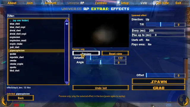 Effects, previewed before placing