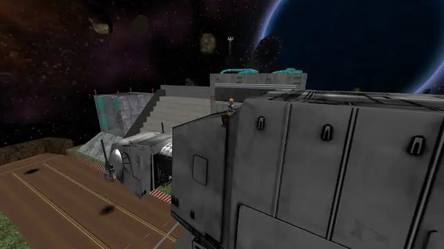 A player sitting on a huge upscaled AT-AT