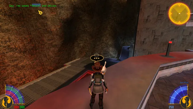 The chat box: a /me action with a quote being typed, a word selected with the mouse