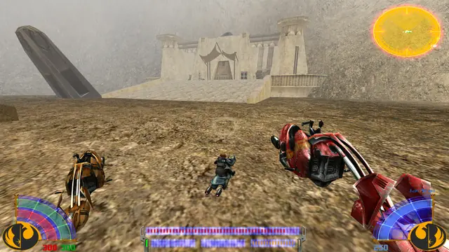 Swoops at different scales, with the vehicle HUD and the radar