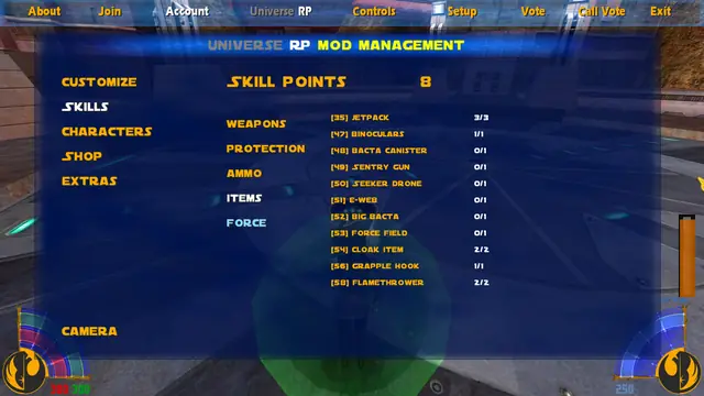 Skill points for weapons, items and gear